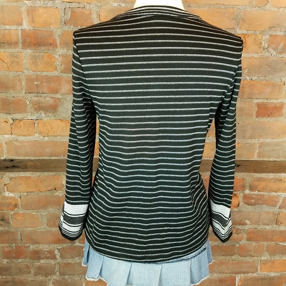 Vintage Womens Knit Top LongSleeves V-Neck Black&S - Picture 5 of 8